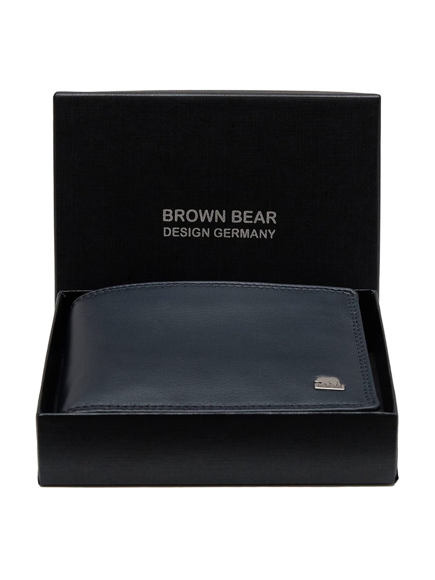 BROWN BEAR Stylish Pure Nappa Blue Leather Slim Bi-Fold Wallet for Men with Nine Card Slots