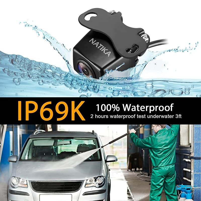 720P BackupFront View Camera IP69K Waterproof Starlight Night Vision Full HD and 210 Degrees Wide View Angle Reverse Rear View Backup Camera for Cars Jeep Pickup Trucks SUV RV Van