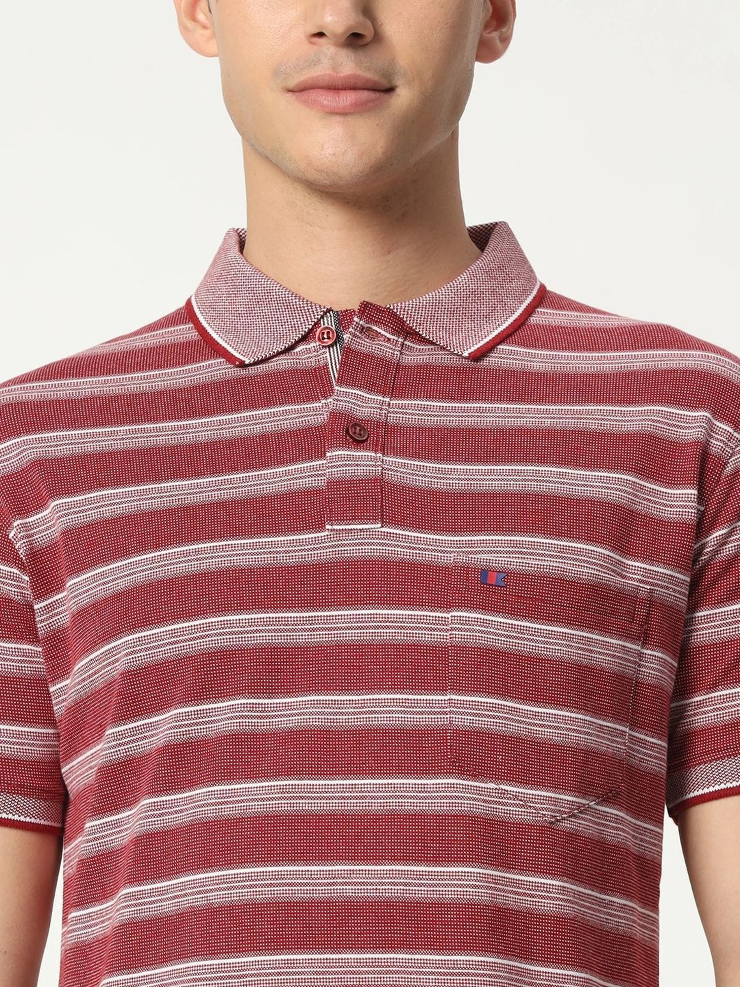 Tab91 Red Regular Fit Striped Polo T-Shirts