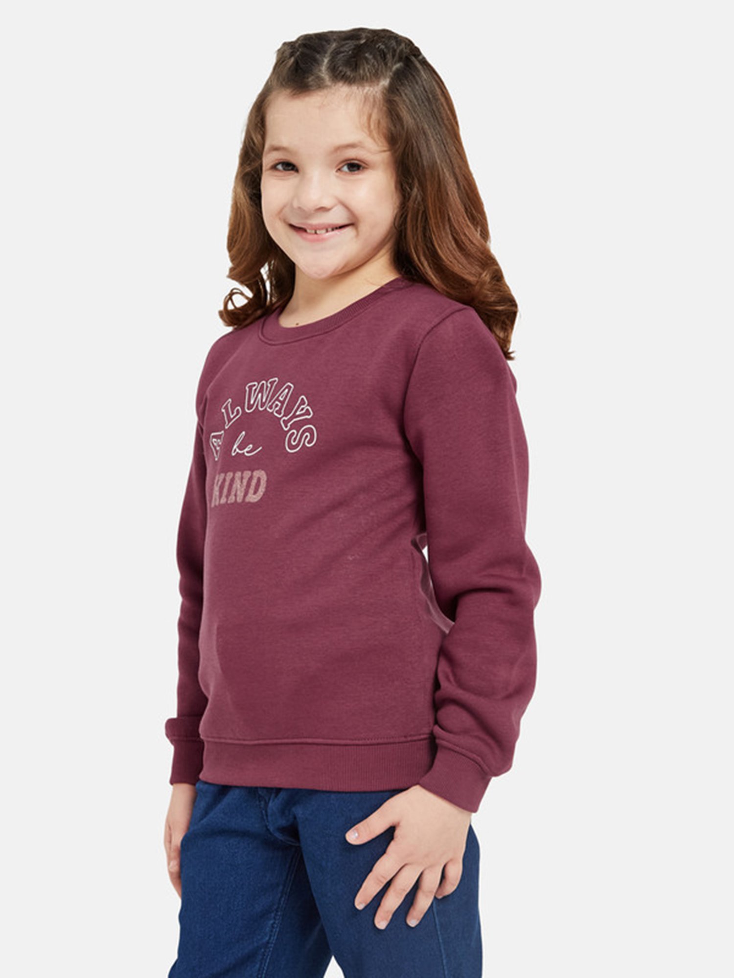 METTLE Kids Maroon Printed Full Sleeves Sweatshirt