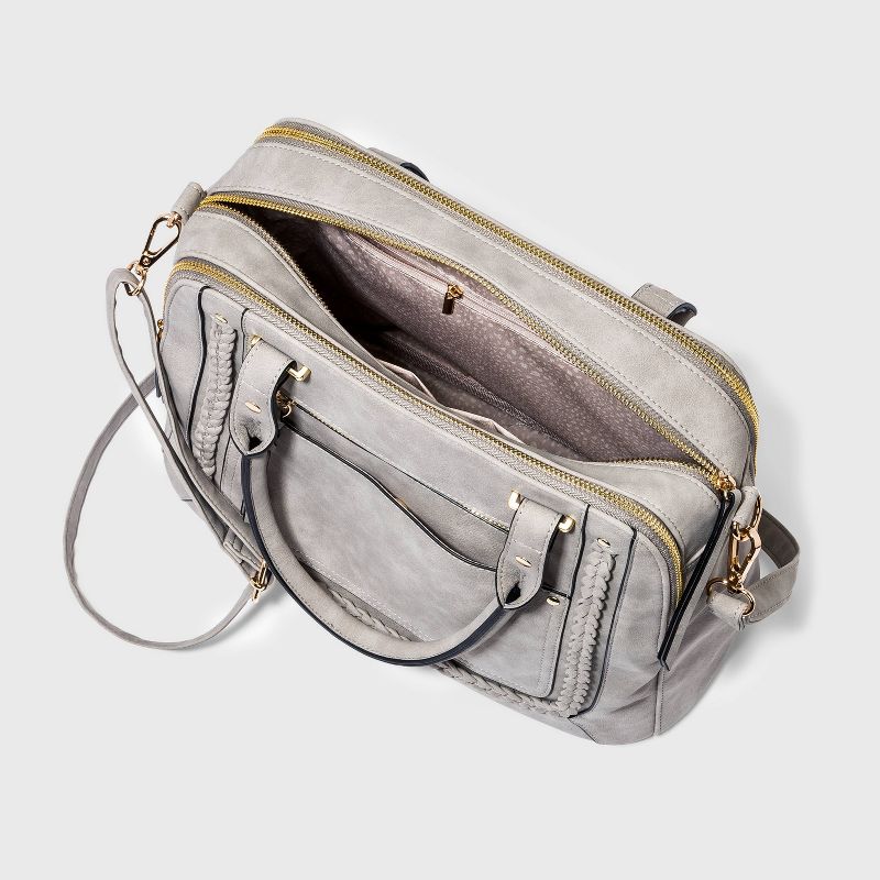 VR NYC Woven Trim Satchel Handbag - Light Gray