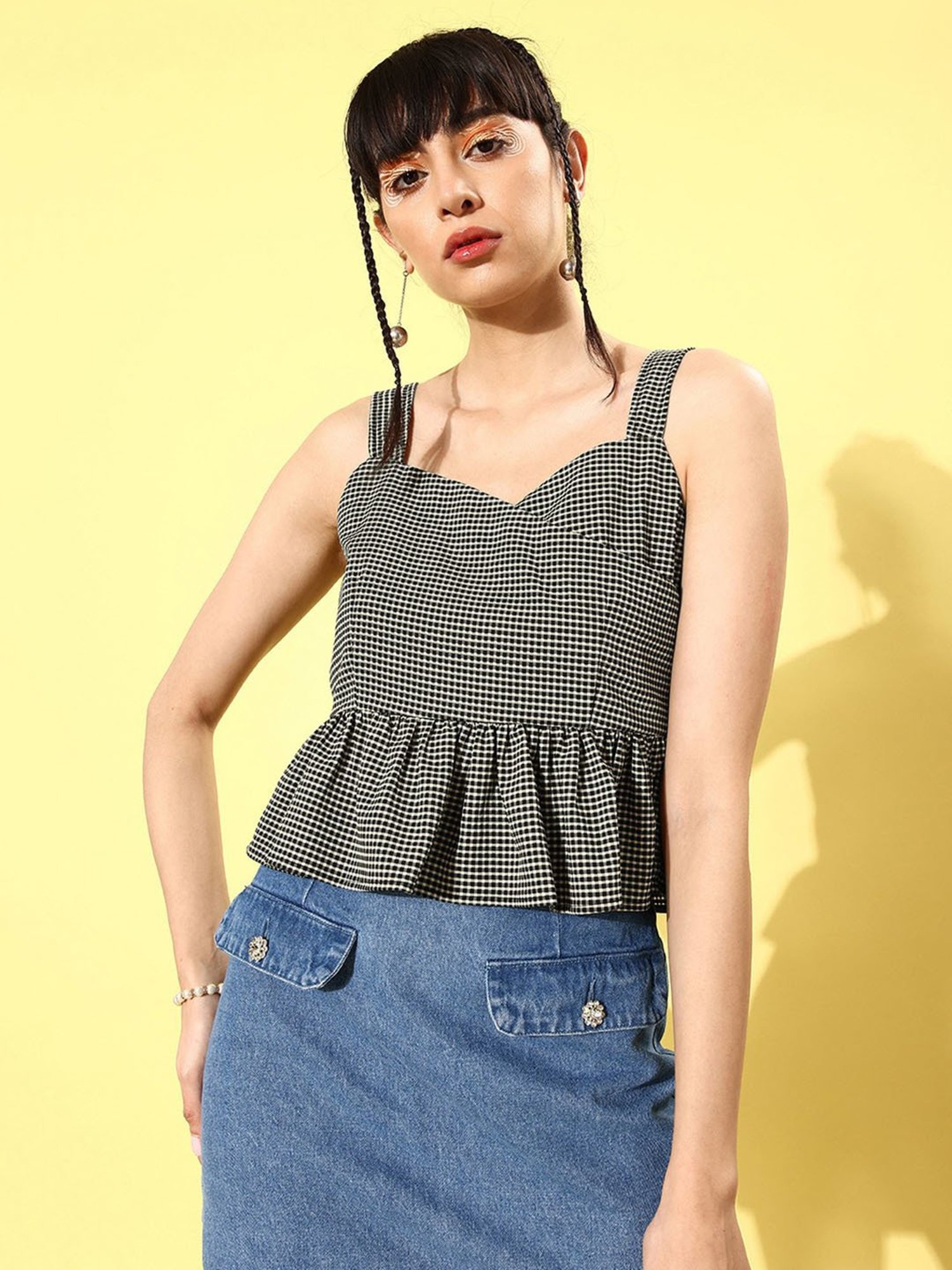 Rare Black Check Peplum Top