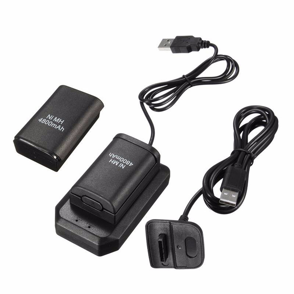 New 2 batteries + 1 charger + 1 usb charging cable kit for xbox 360 wireless battery controller rechargeable battery pack