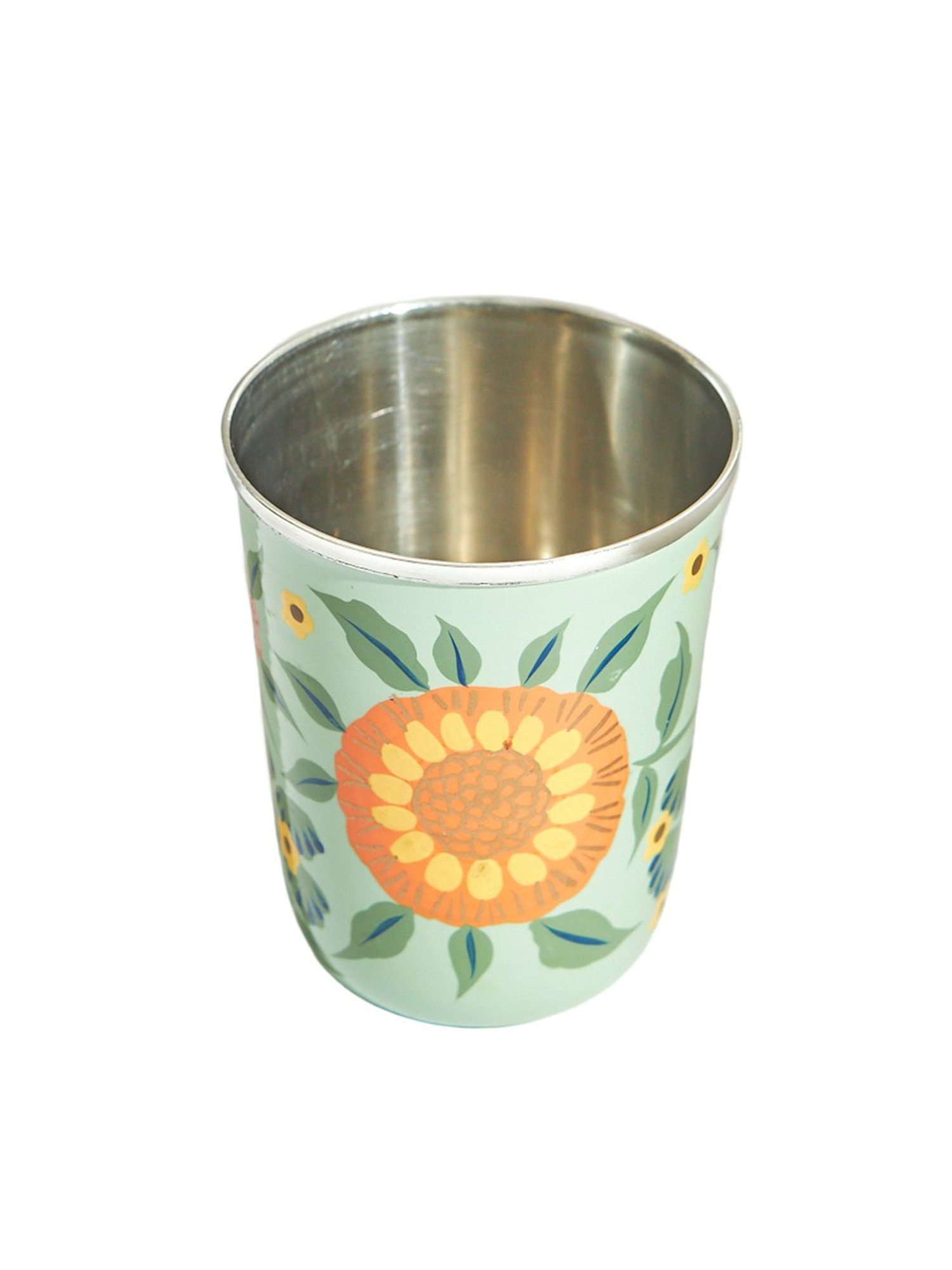 Chumbak Marigold Floral Teal Tumbler (250 ML)