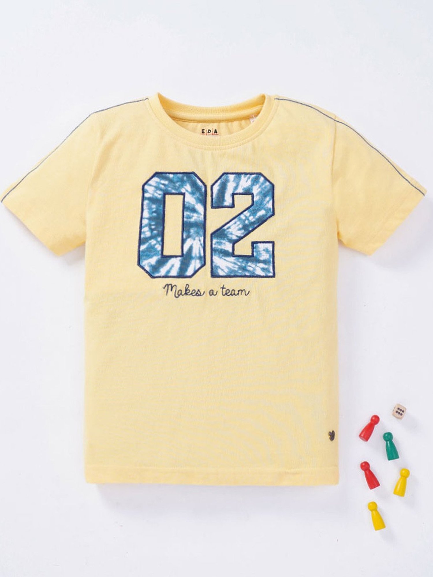 Ed-a-Mamma Kids Yellow Cotton Embroidered T-Shirt