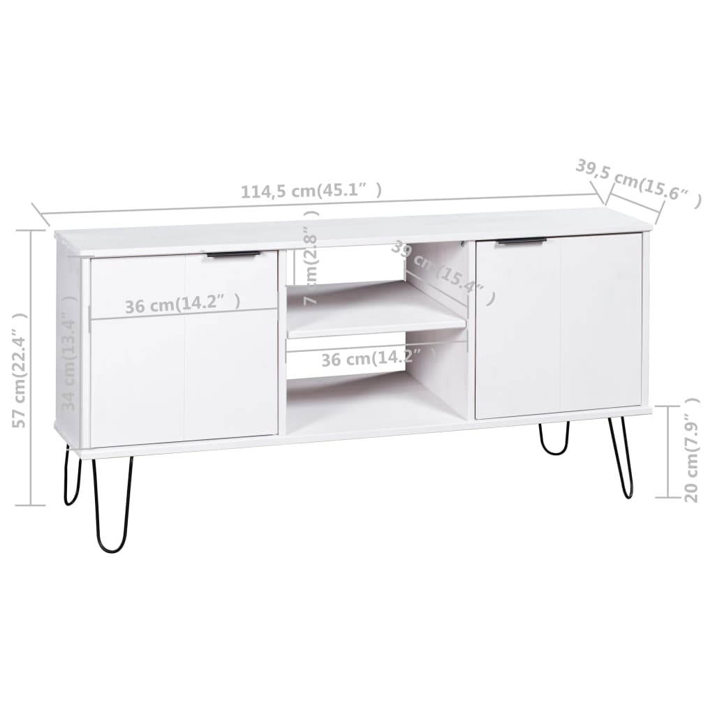 vidaXL Solid Pine Wood TV Cabinet "New York Range" White Stereo HiFi Stand