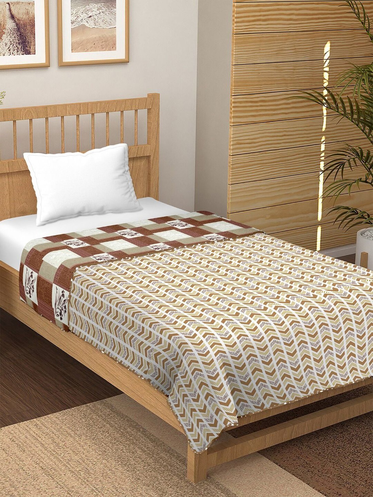 BELLA CASA Plum Printed Multicolor 180 TC Cotton Single Reversible AC Dohar