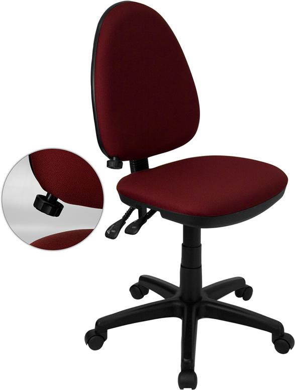 Mid-Back Burgundy Fabric Multifunction Swivel Task Chair with Adjustable Lumbar Support