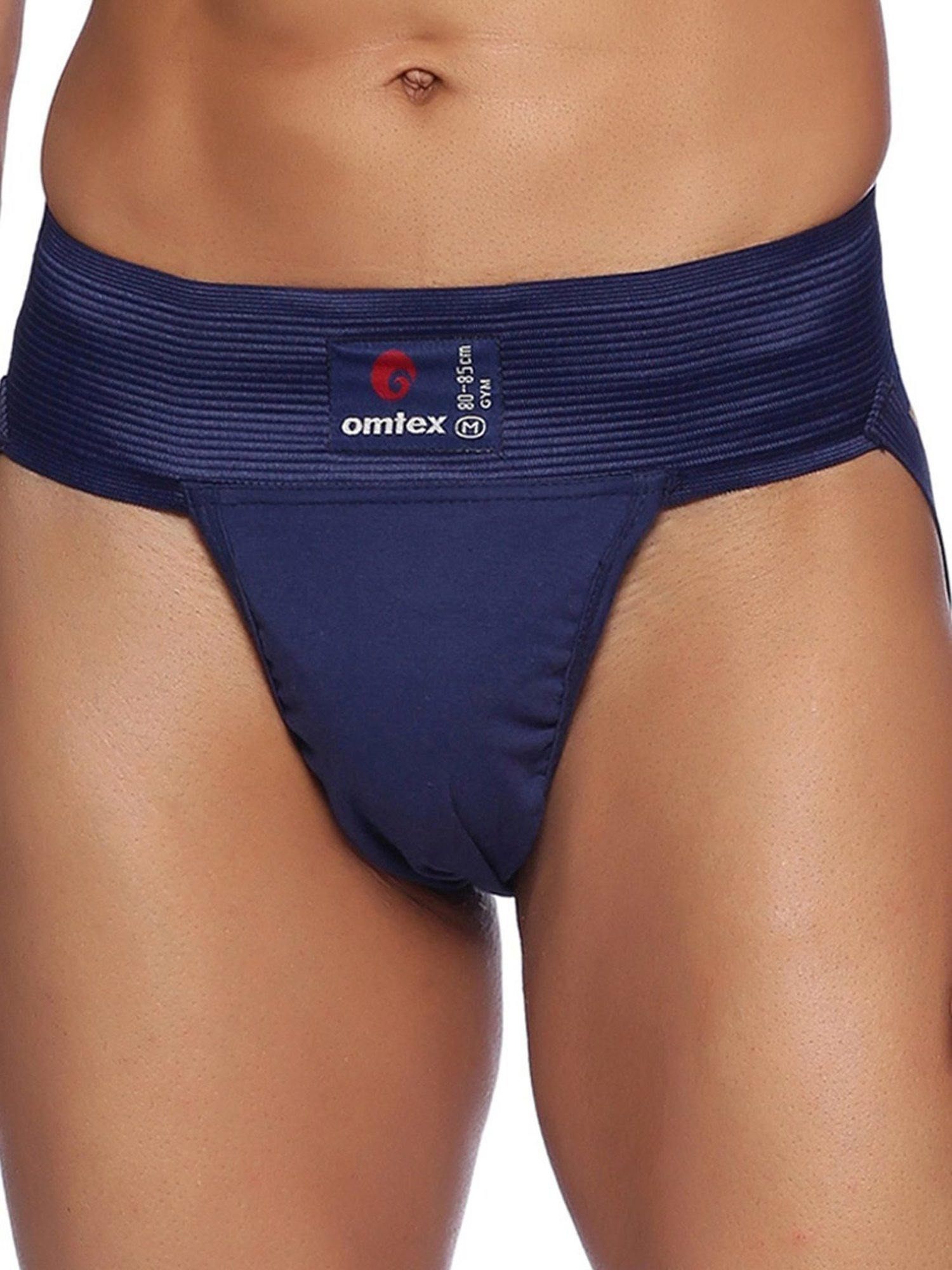 Omtex Men's Athletic Gym Jockstrap Supporter Pack of 2 (Black & Navy) Size - S