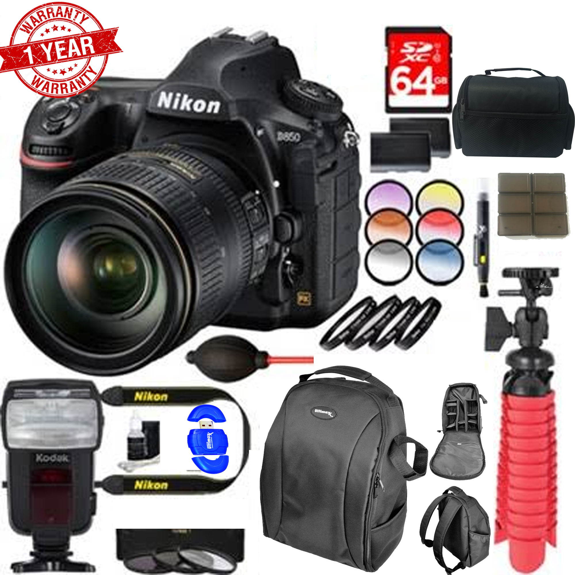 Nikon D850 45.7MP Digital SLR Camera with 24-120mm VR Lens Dual Battery Accessory Bundle