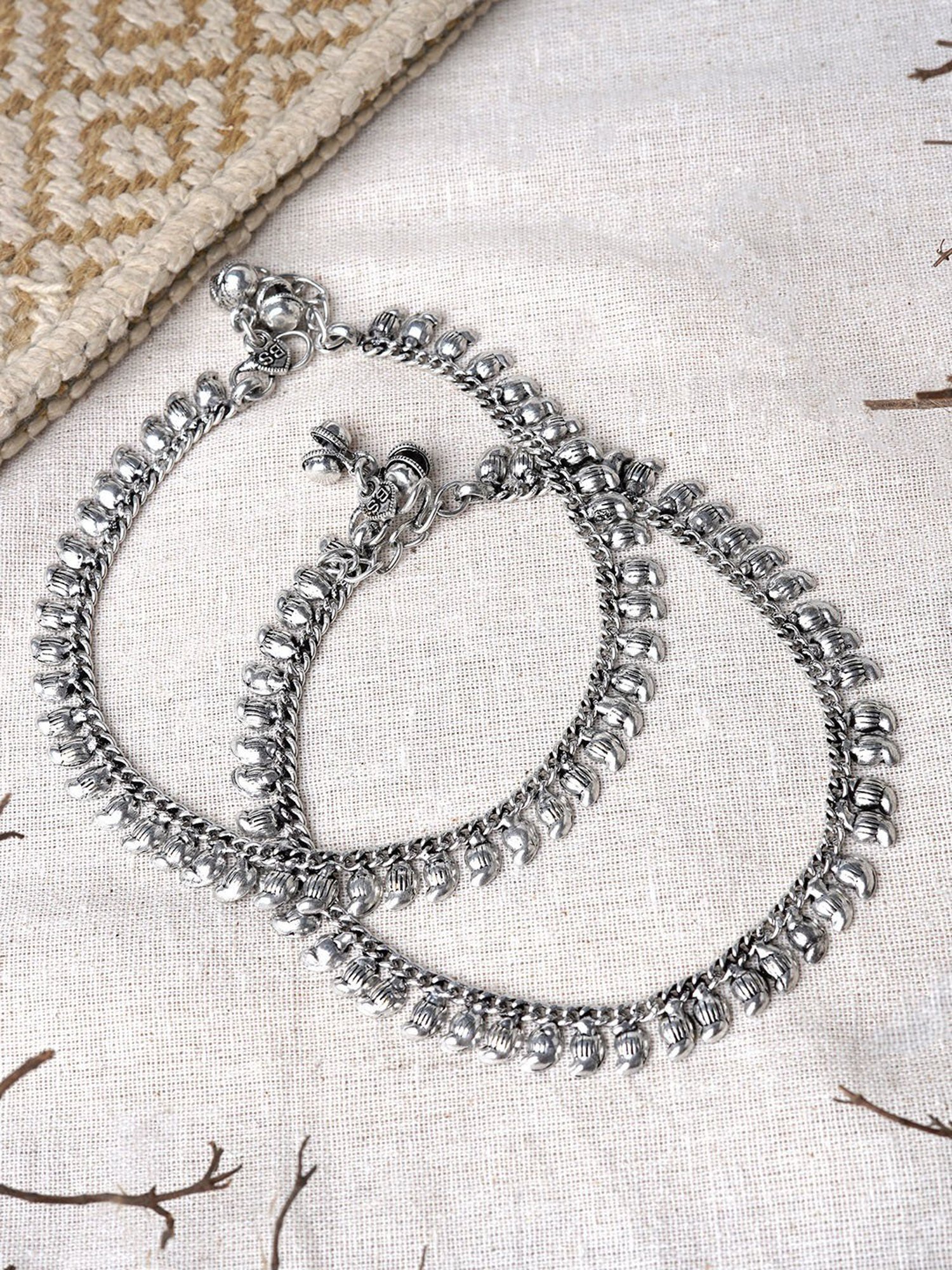 Teejh Manthara Silver Oxidized Ghungroo Pair of Anklet