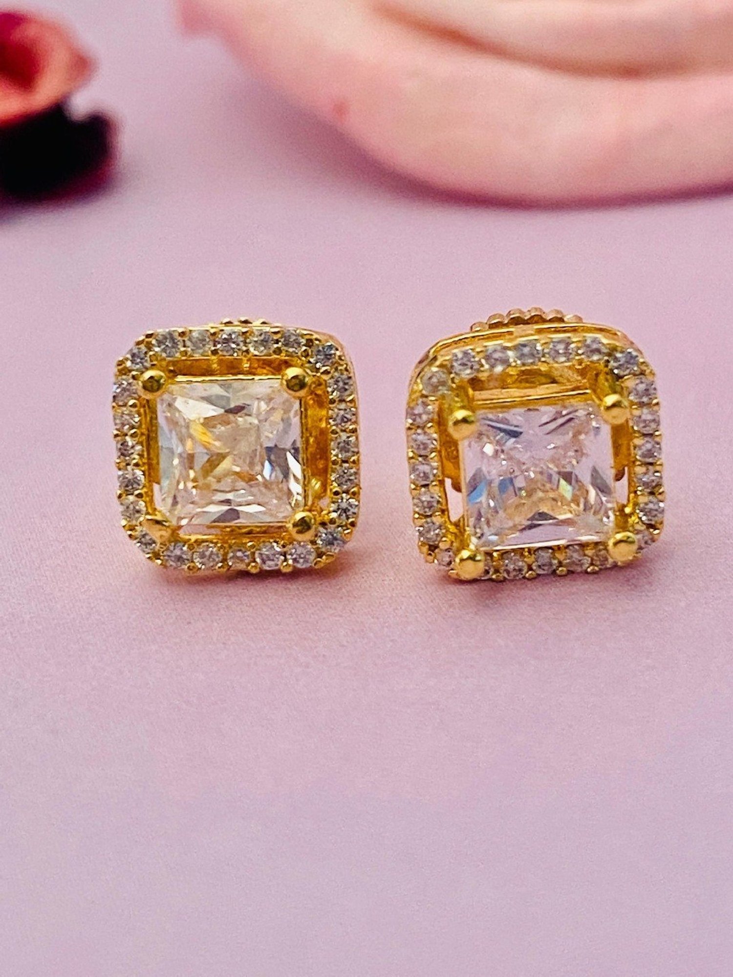 Abdesigns High Quality Gold-Plated Tiny Square CZ Stud Earrings