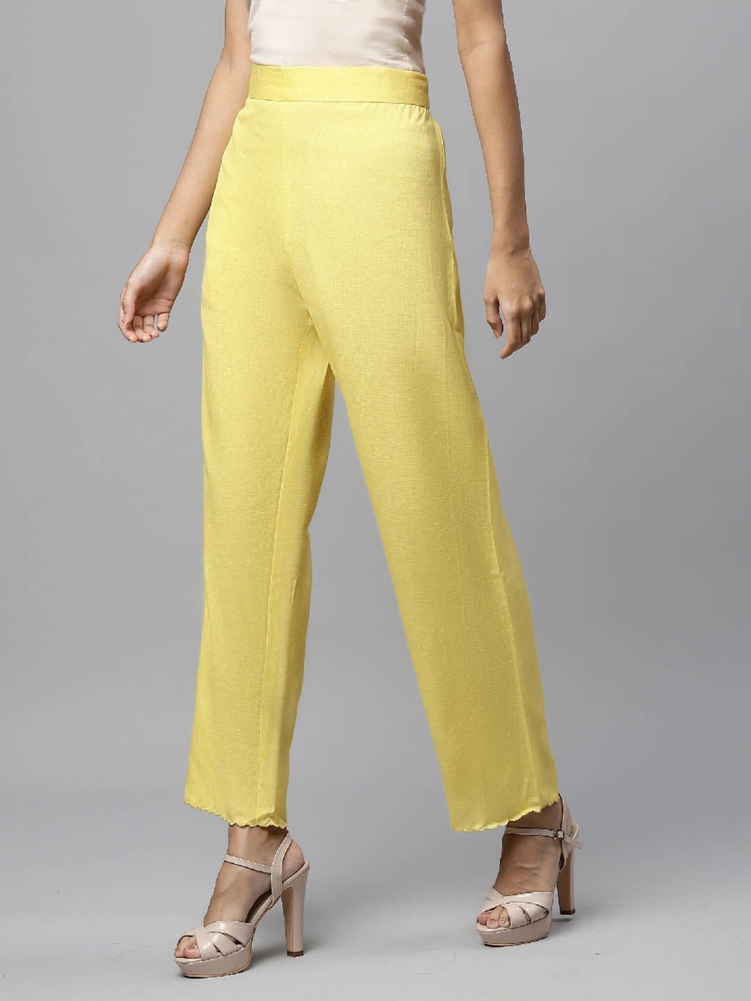 Linen Club Woman Mustard Elasticated Pants
