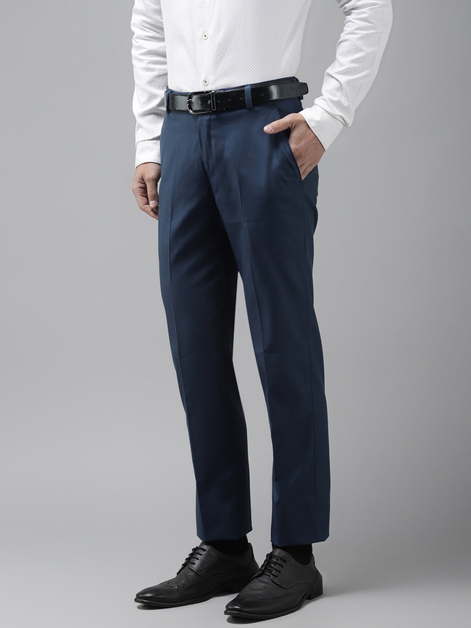 Hangup Plus Blue Regular Fit Flat Front Trousers