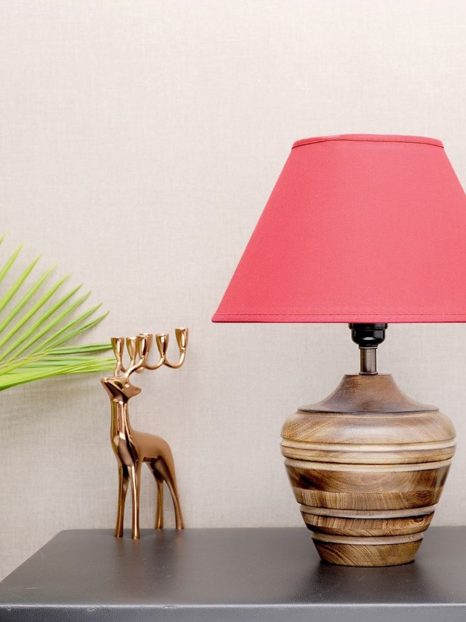 Kapoor Lamp Shades Brown & Pink Wood Knepp Mini Carved Table Lamp