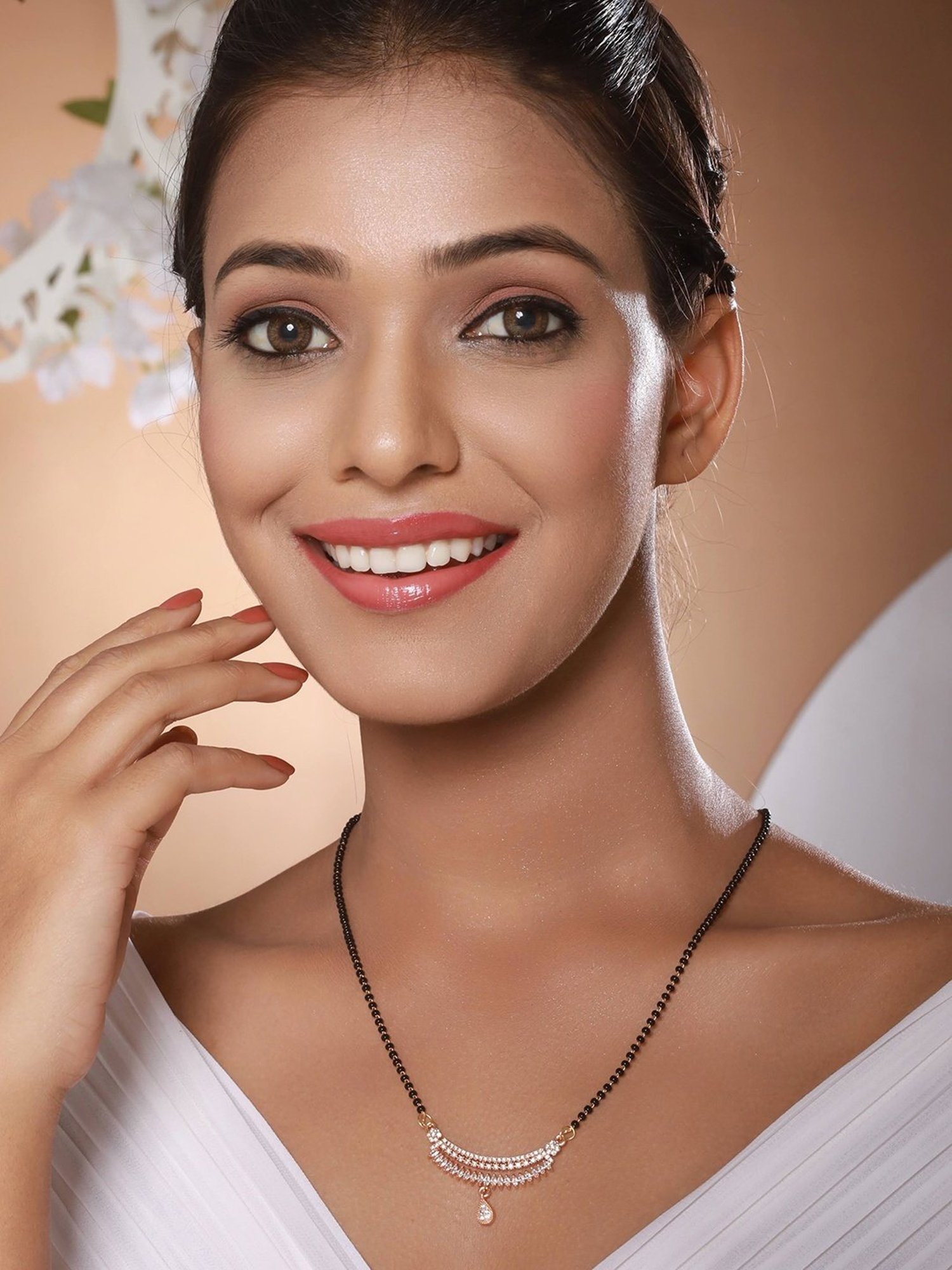 Aatmana Rose Gold-Plated & White CZ Stone-Studded Mangalsutra