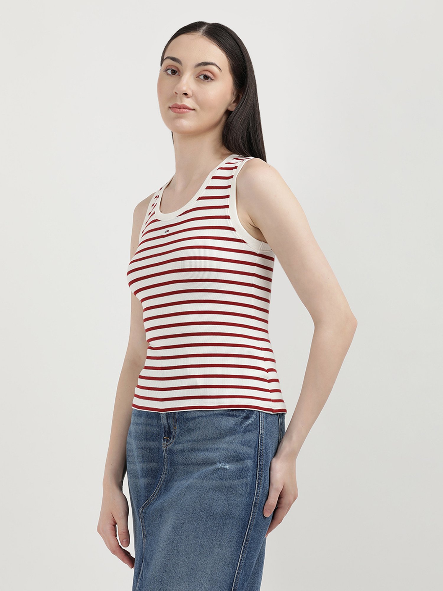 TOMMY HILFIGER White & Red Striped Top