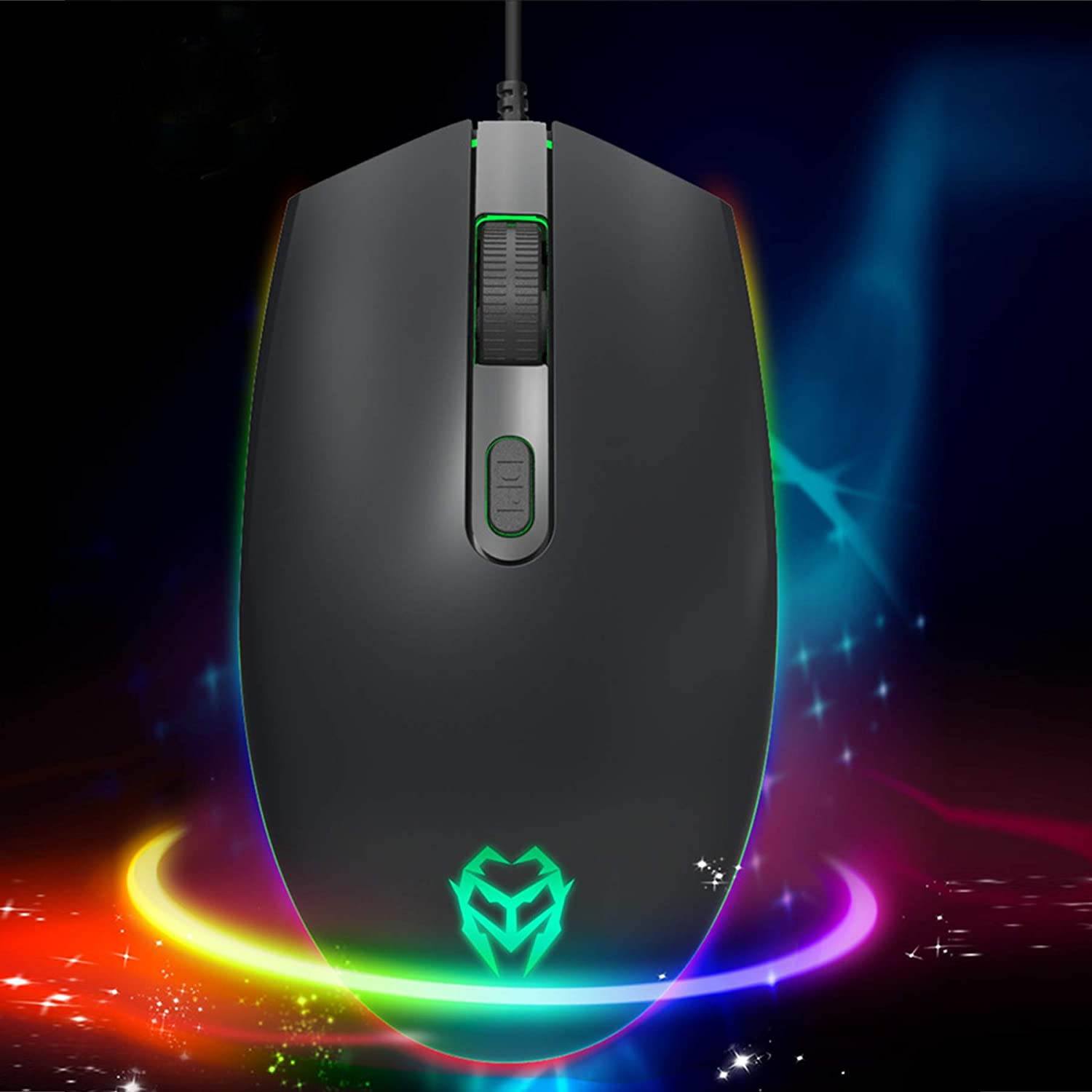 USB Wired Mouse, RGB Optical Silent Computer Game Mouse,1600 DPI Office and Gaming Mice,for Windows PC, Laptop, Desktop, Notebook (Black)