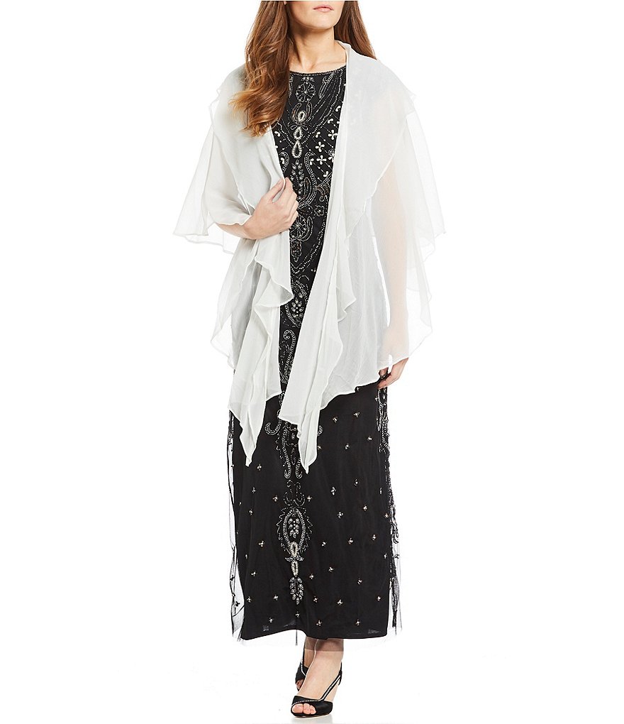 Cejon Metallic Crocheted Fringe Metallic Evening Wrap