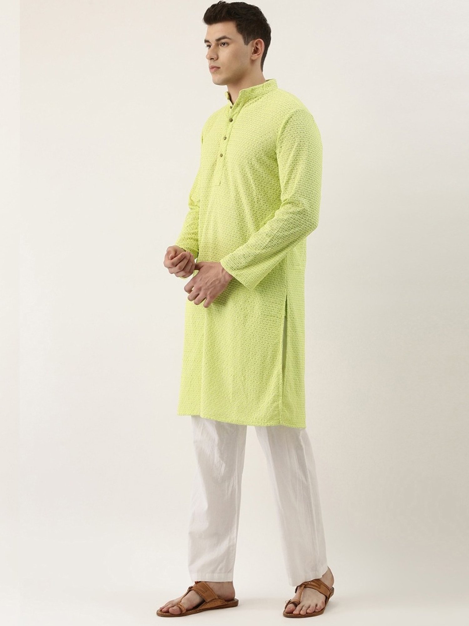 SWAGG INDIA Green Cotton Regular Fit Embroidered Kurta