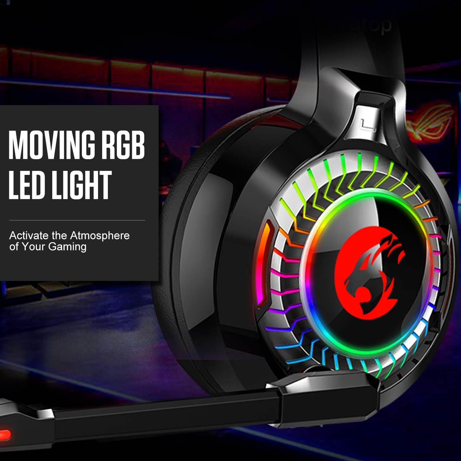 CORN Gaming Headset for Xbox One,PS4,PC,Noise Cancelling Over Ear Headphones with Mic,RGB Light,Volume-Control, Bass, Soft Memory Earmuffs for Laptop Mac Nintendo Switch Games(Black&Red)