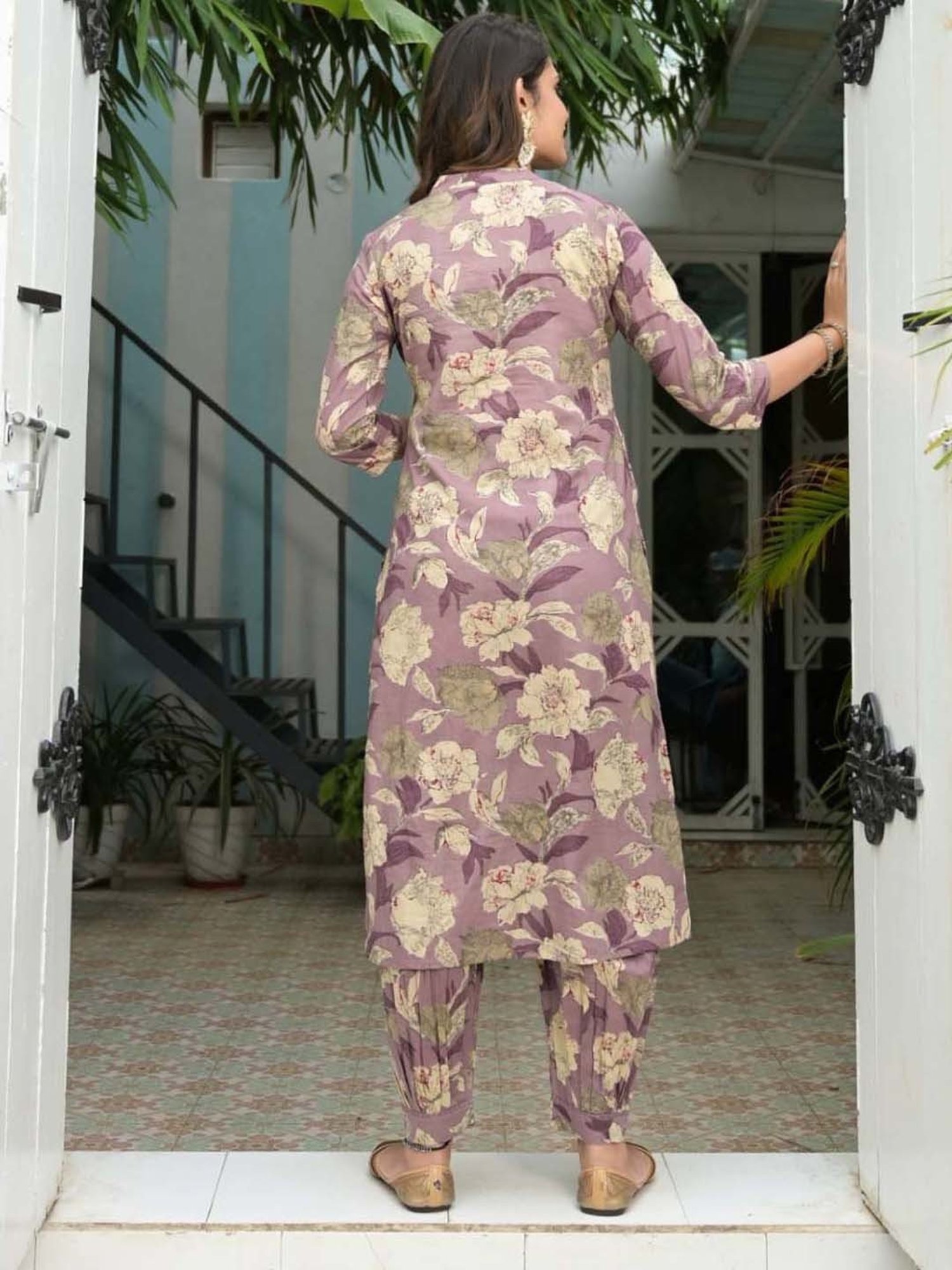Varanga Purple Cotton Printed Kurta Salwar Set With Dupatta