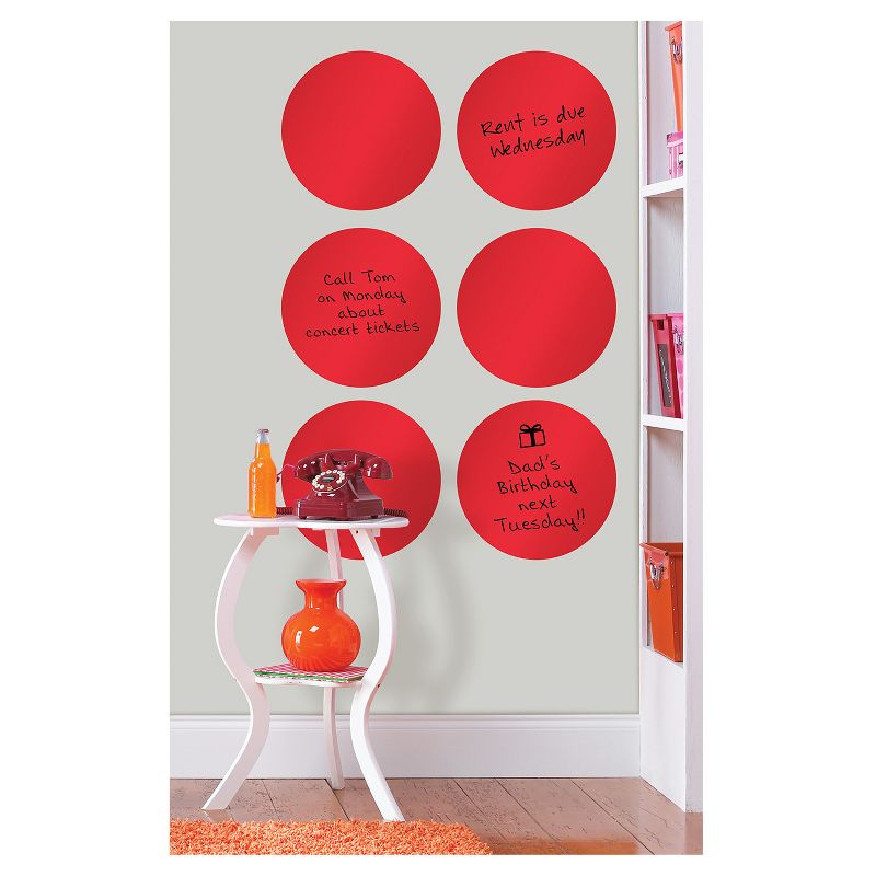 Wall Pops!  Dry Erase Board Circle Decals 13" 6ct - Red