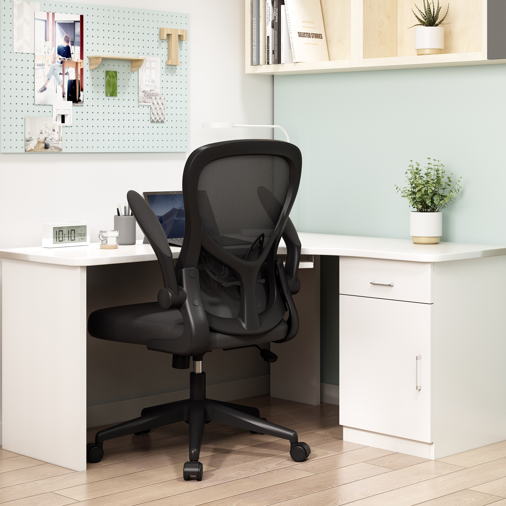 Hbada Office Chair, Ergonomic Desk Chair, Computer Mesh Chair with Lumbar Support and Flip-up Arms, Black