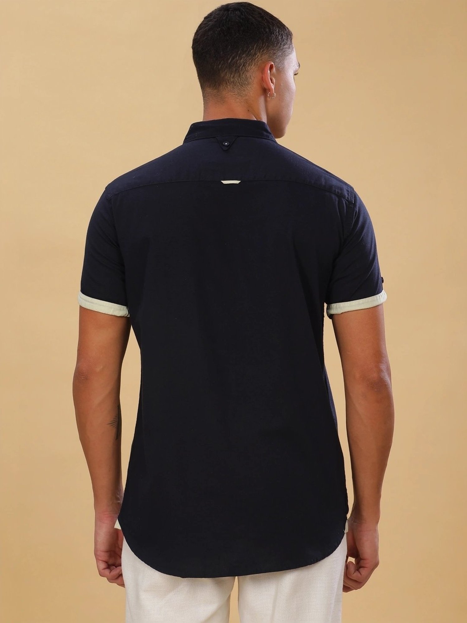 Kuons Avenue Navy Linen Slim Fit Shirt