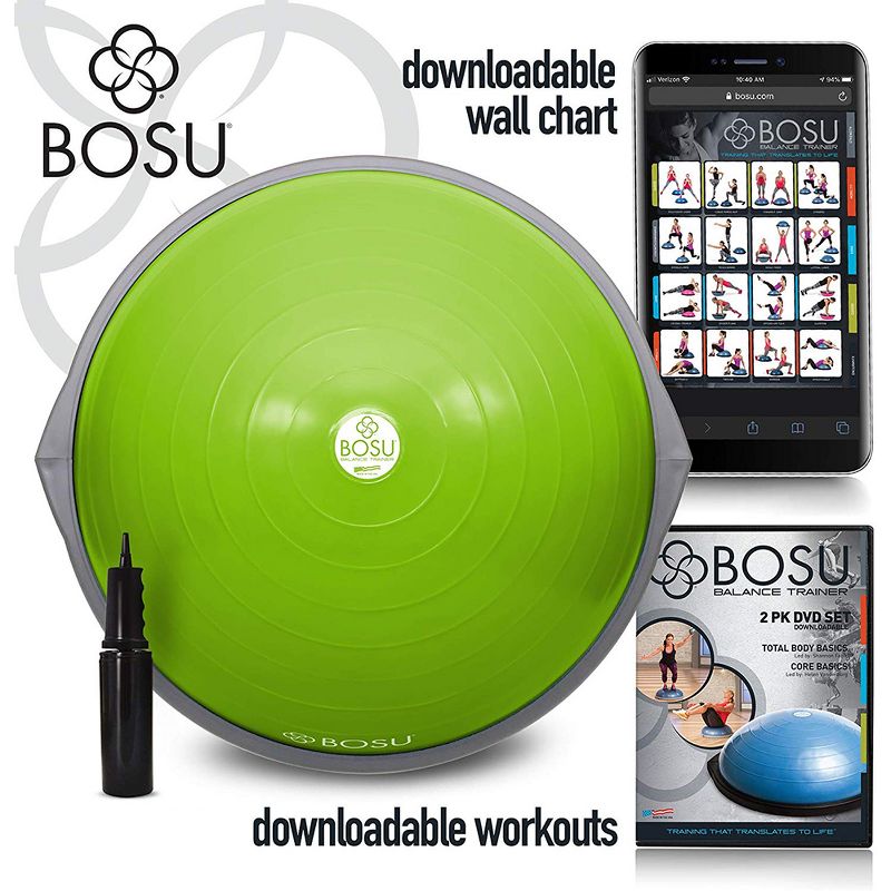 Bosu 72-10850 Home Gym Equipment The Original Balance Trainer 65 cm Diameter, Lime Green and Gray