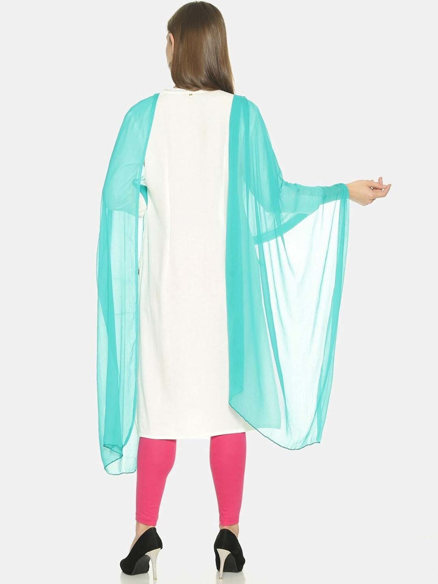 TWIN BIRDS Blue & Off-White Plain Dupatta - Pack Of 2