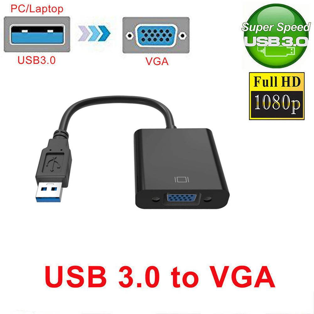 Black USB 3.0 2.0 to VGA 1080P Multi-display Adapter Converter For Computer Projector