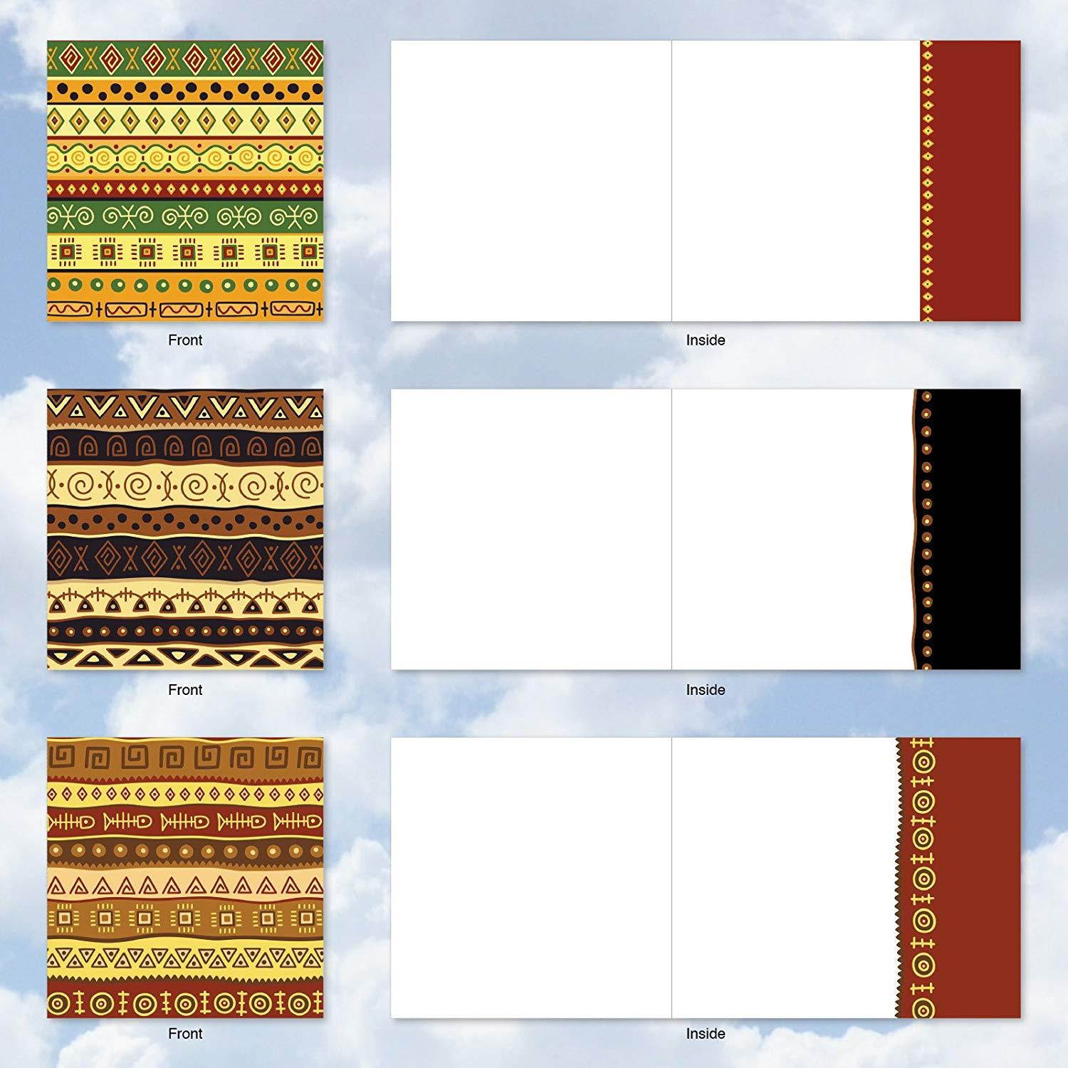 AMQ6116OCB-B1x10 African Motifs: 10 Assorted Set of Blank New 'Square-Top' Greeting Cards Featuring Authentic Images of Batik Designed Cloth, with Envelopes Size: (1 Each of 10 Designs Size: 4" x 5")