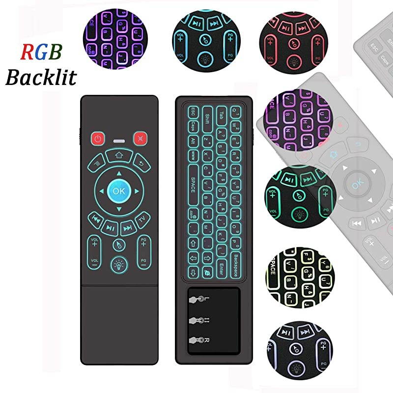 Air Mouse for Android tv Box, Rechargeable Mini Wireless Keyboard and Air Remote Control Touchpad with RGB Backlit T6 for Android TV Box, PC, Projector, HTPC etc.