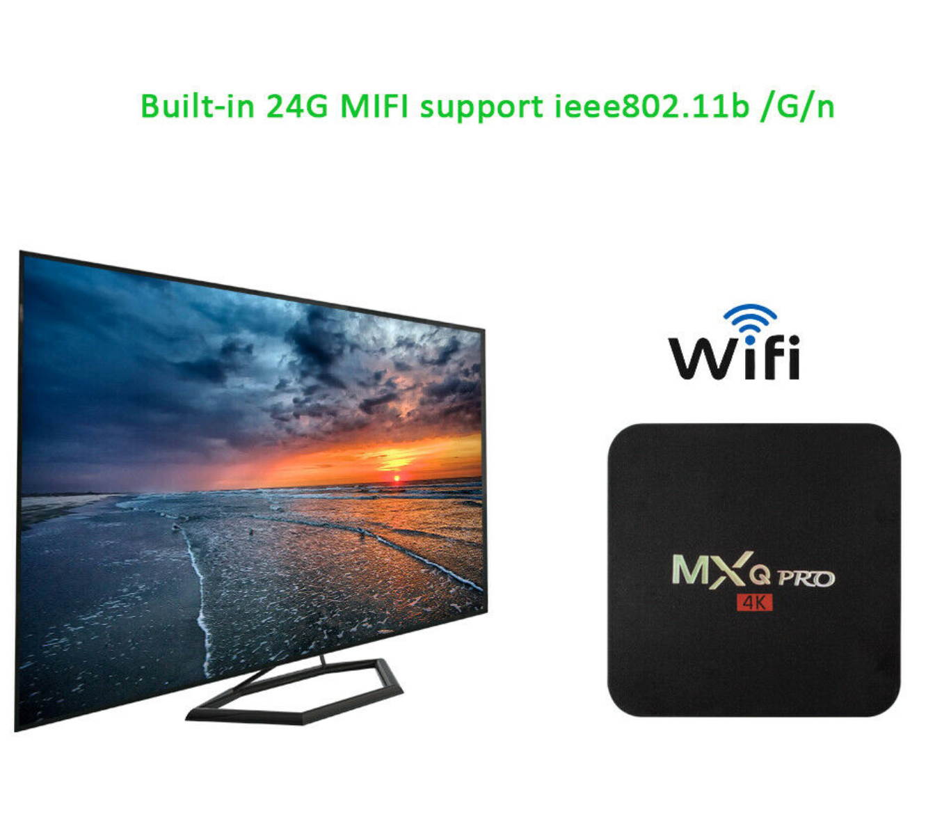 MXQ Pro Android 7.1 Smart TV Box 8G Quad Core 4K HD 2.4GHz WiFi Media Player