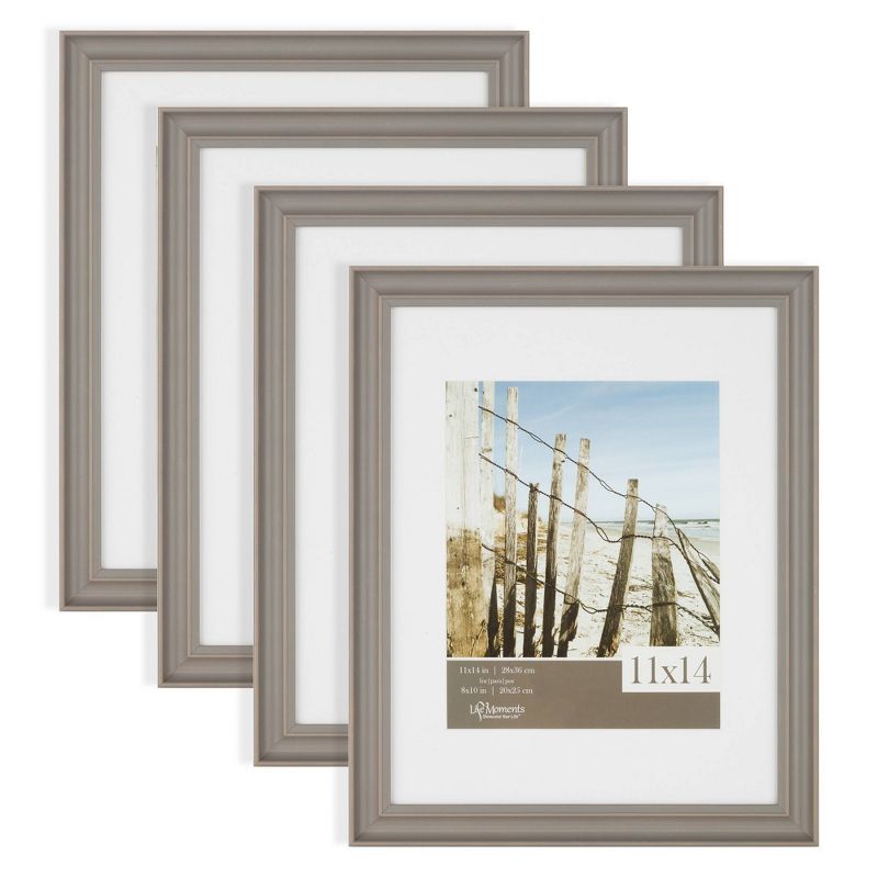 4pc 11"x14" Matted to 8"x10" Farmhouse Tabletop or Wall Mount Picture Frames Distressed Gray - Life Moments