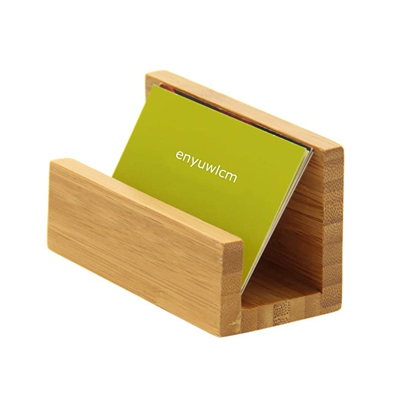 Bamboo Wood Desktop Business Card Holder for Desk Sturdy Business Card Display Stand for Office Suitable for Men Women