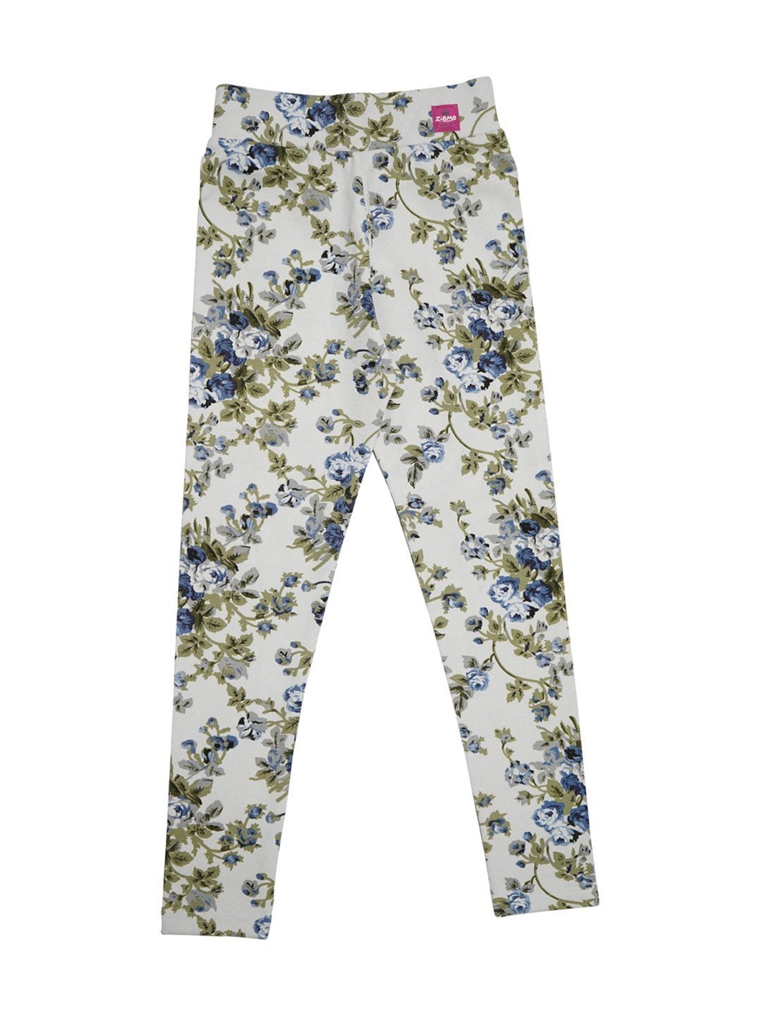 ZIAMA Kids White & Green Floral Print Leggings