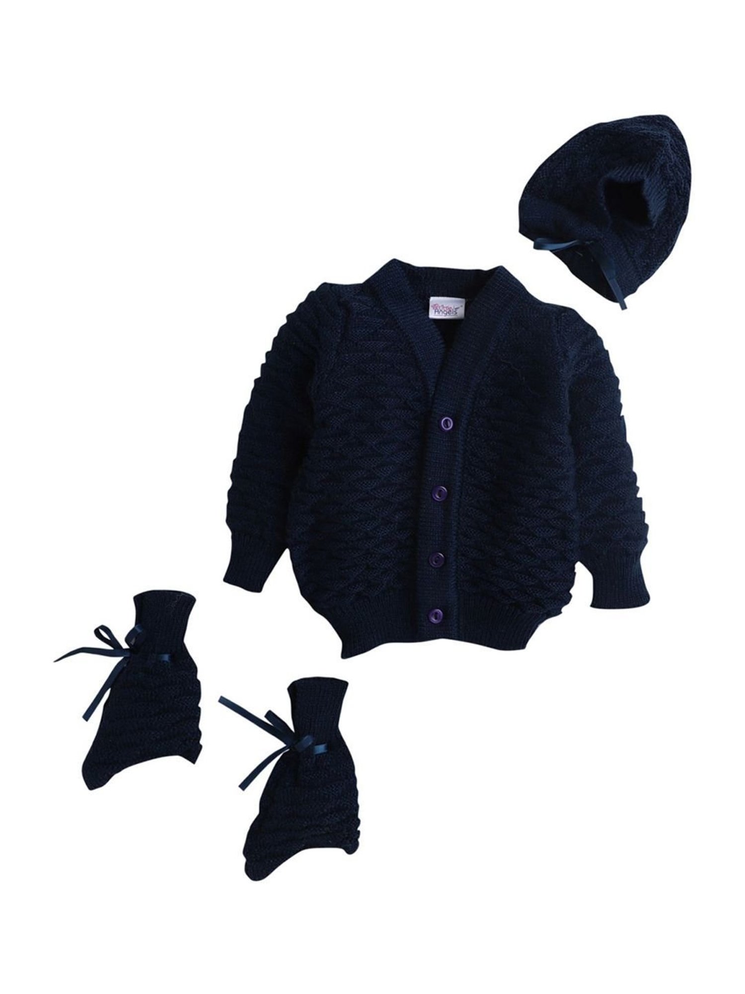 Little Angels Kids Navy Textured Pattern Full Sleeves Sweater Set