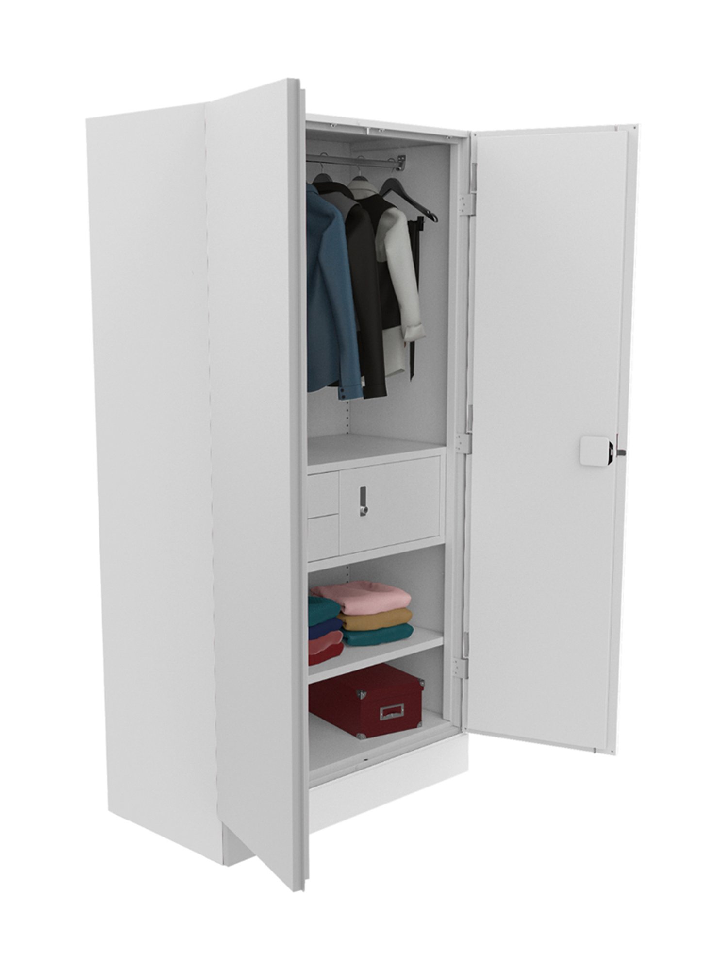 Godrej Interio Auraline Men Premium 2-Door Almirah, Bond White (1-Year Warranty,1 Locker, 2 Drawers)
