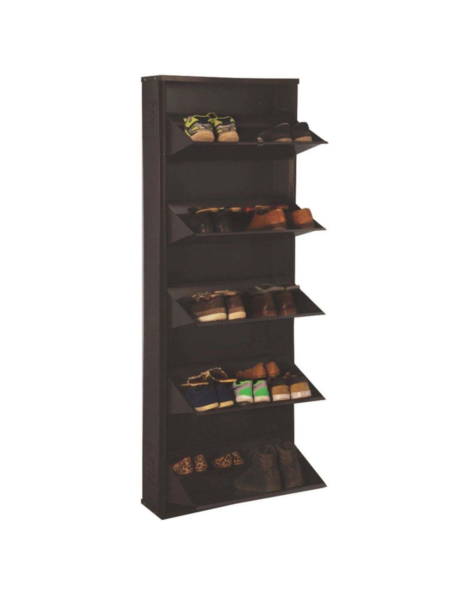 Delite Kom Metal Shoe Rack - 24" 10 Shelf, Double Decker, Coffee, PowderCoat, Wall Mount, DIY
