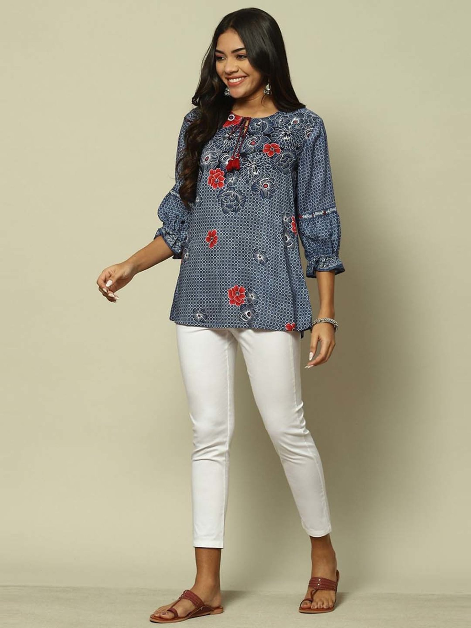 Rangriti Blue Printed Top