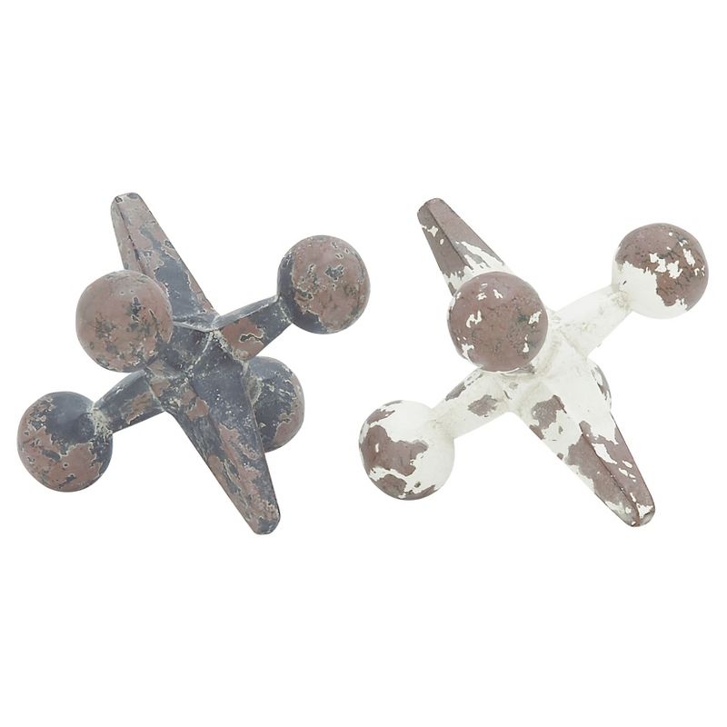 Industrial Arts Rustic Iron Jacks Table Sculptures Blue/White/Gray 4" 2pk - Olivia & May