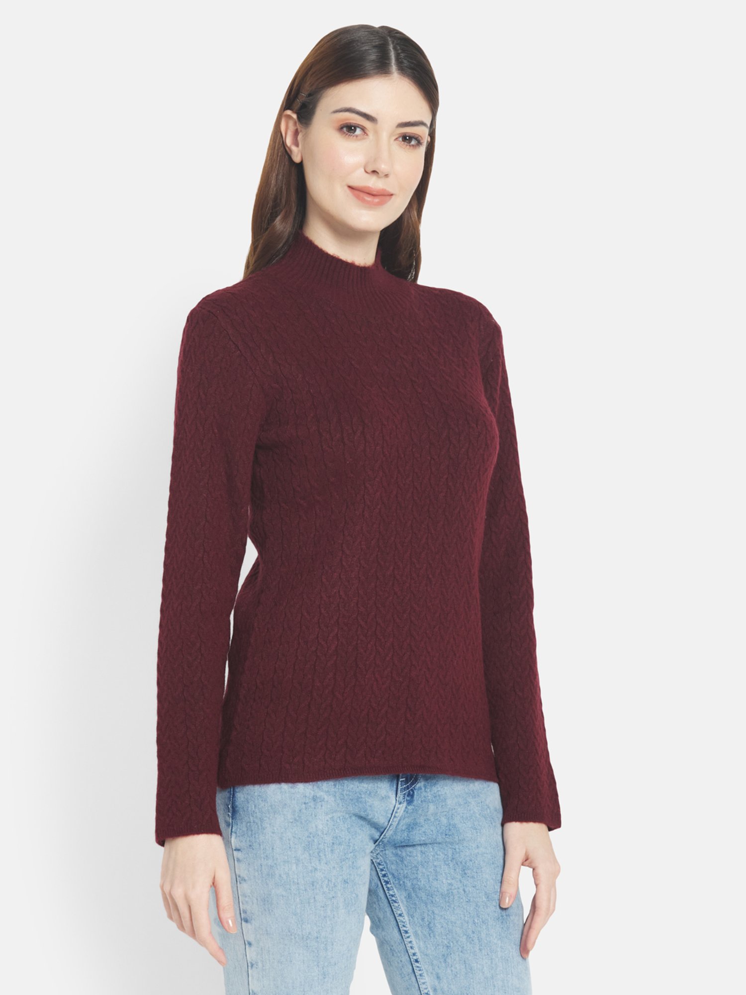 METTLE Maroon Self Pattern Pullover