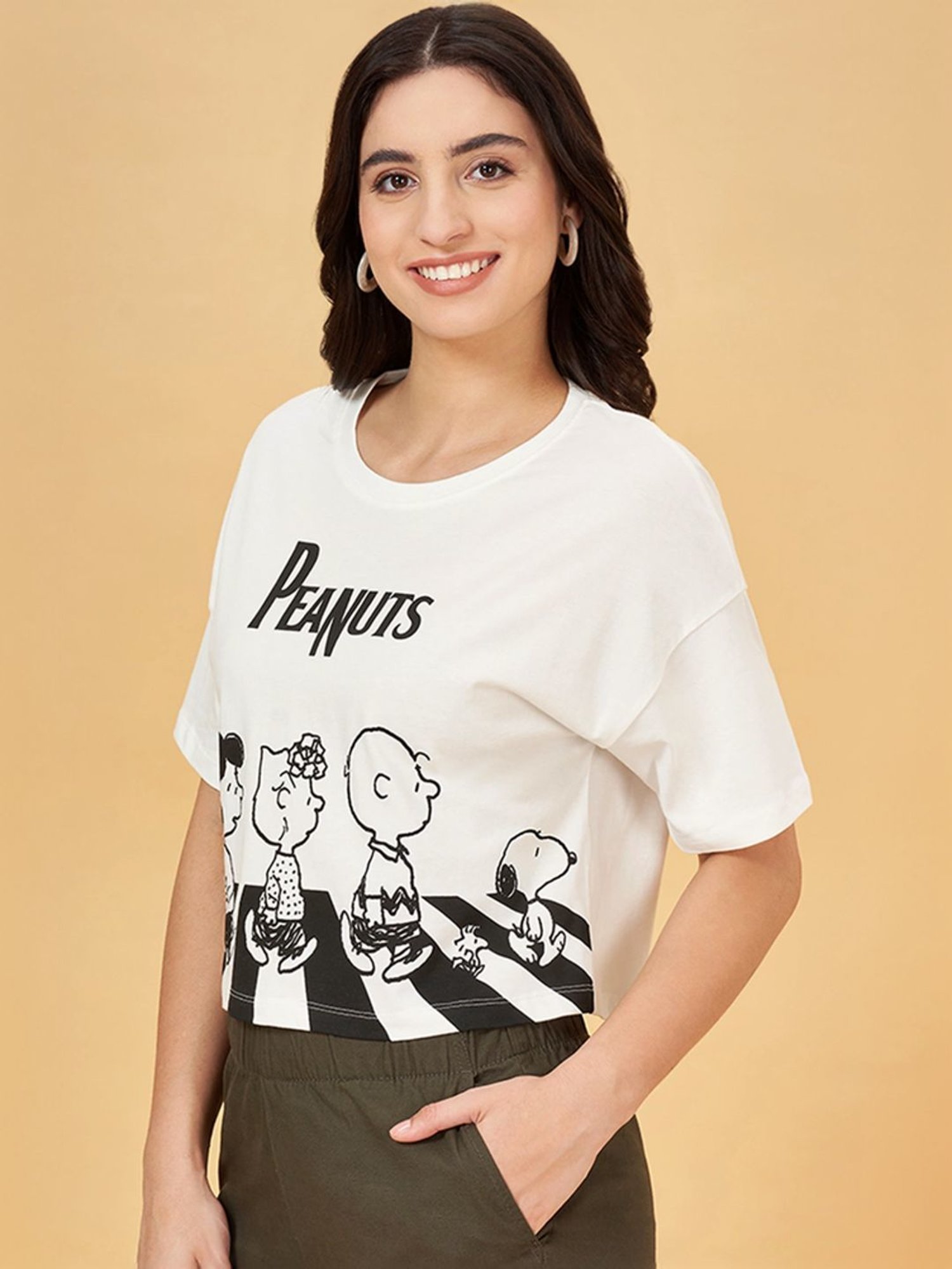 Honey by Pantaloons White Cotton Printed Crop T-Shirt