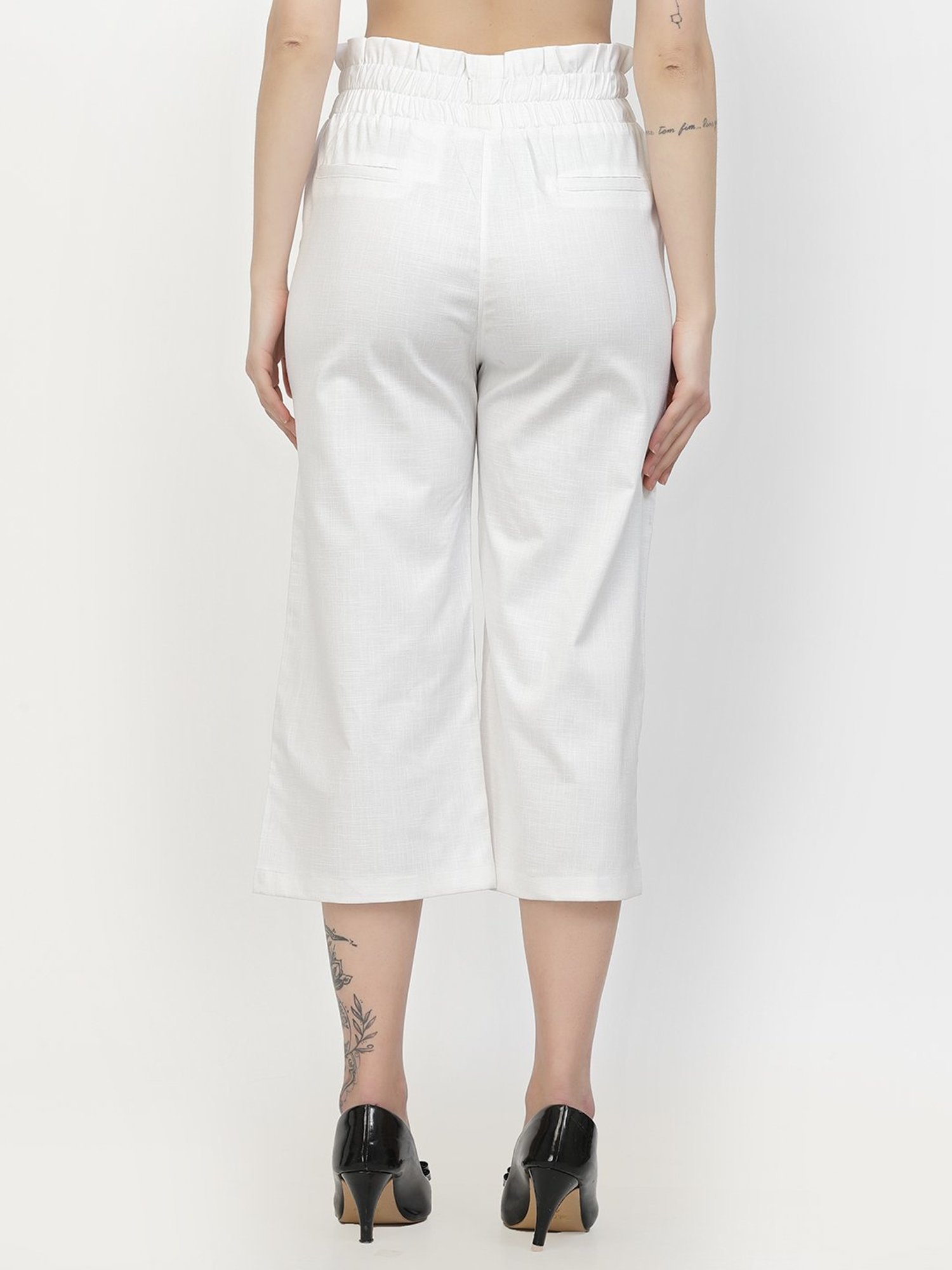 Westwood White Relaxed Fit Mid Rise Crop Pants