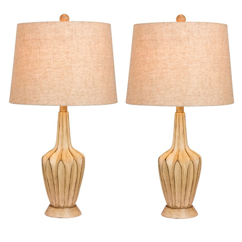 2pk Paper Lantern Fold Resin Table Lamps Beige  - Fangio Lighting