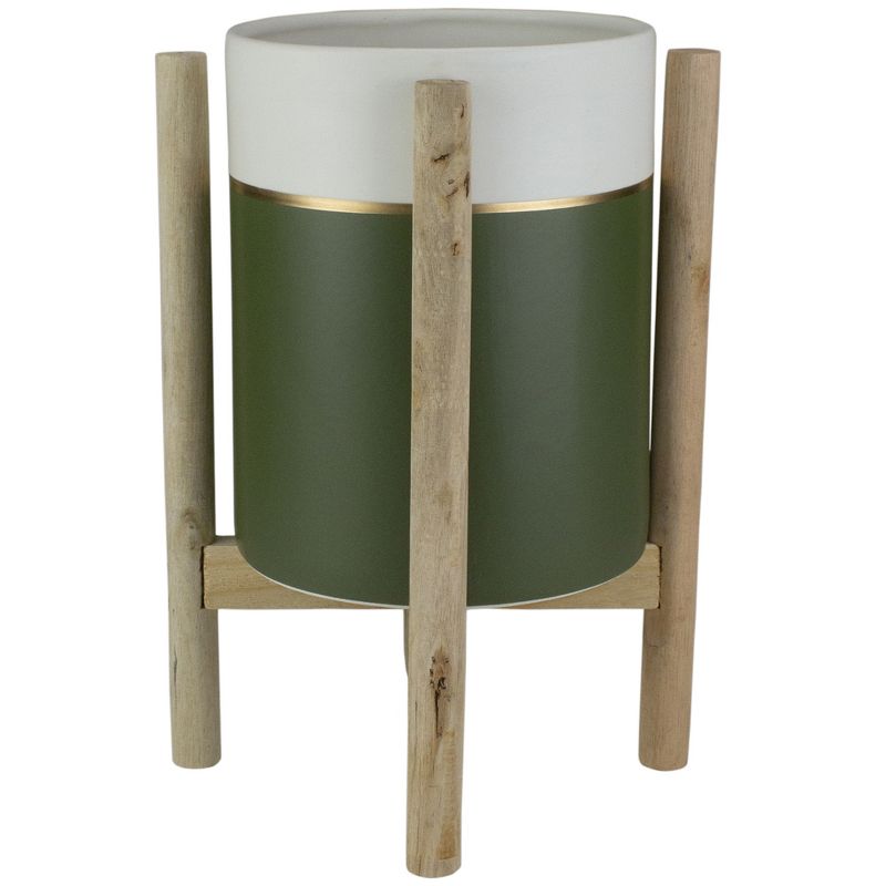 Raz Imports 11" White and Green Footed Ceramic Planter