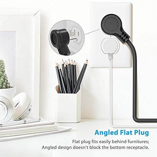 Power Strip with USB  Wall Mountable Outlet Extender with 3 USB Ports 3 Widely Spaced Outlets Flat Plug 45ft Extension Cord for Cruise Ship Hotel Nightstand Office Black