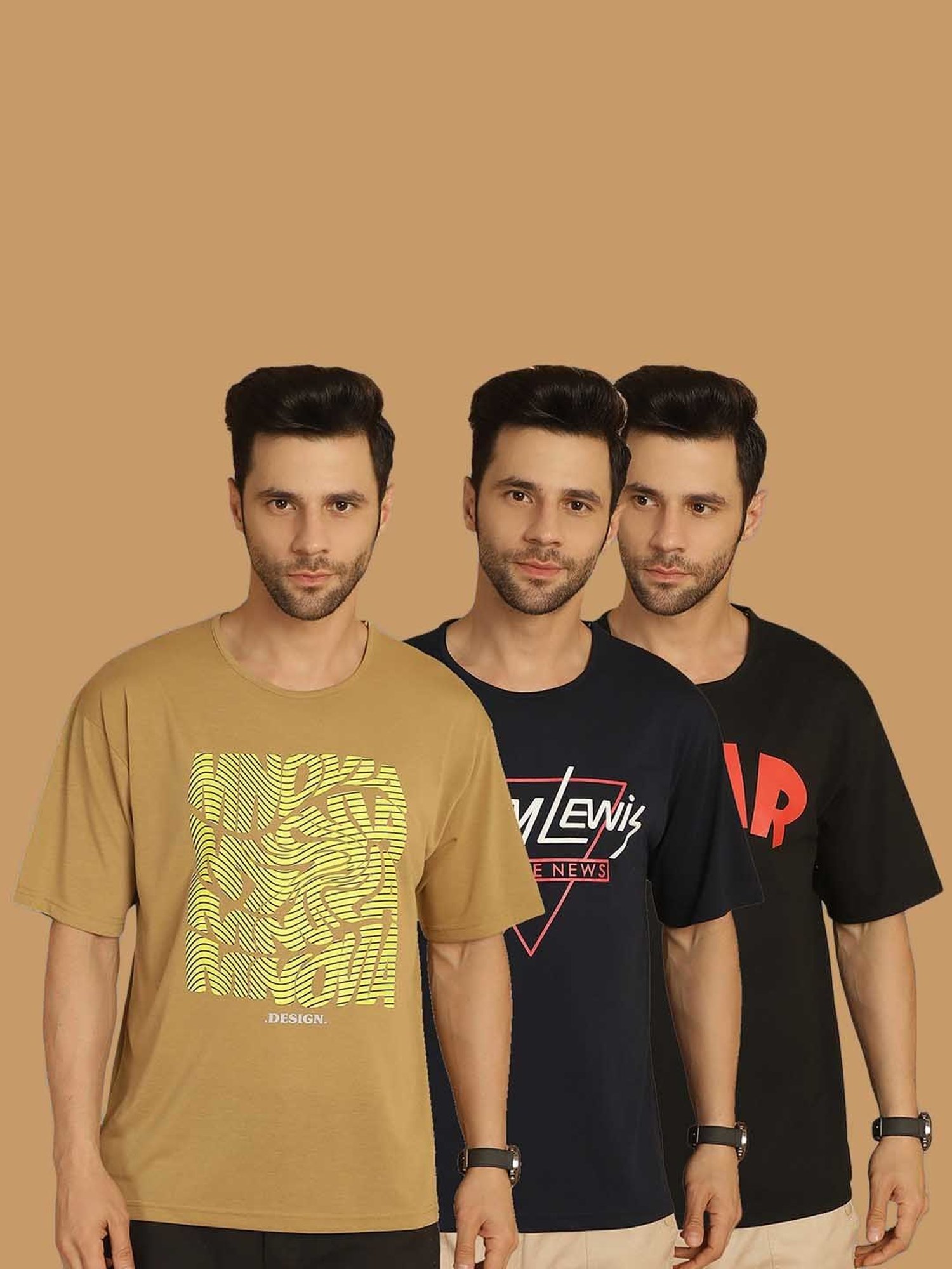Vimal Jonney Multicolor Regular Fit Printed Crew T-Shirt - Pack of 3